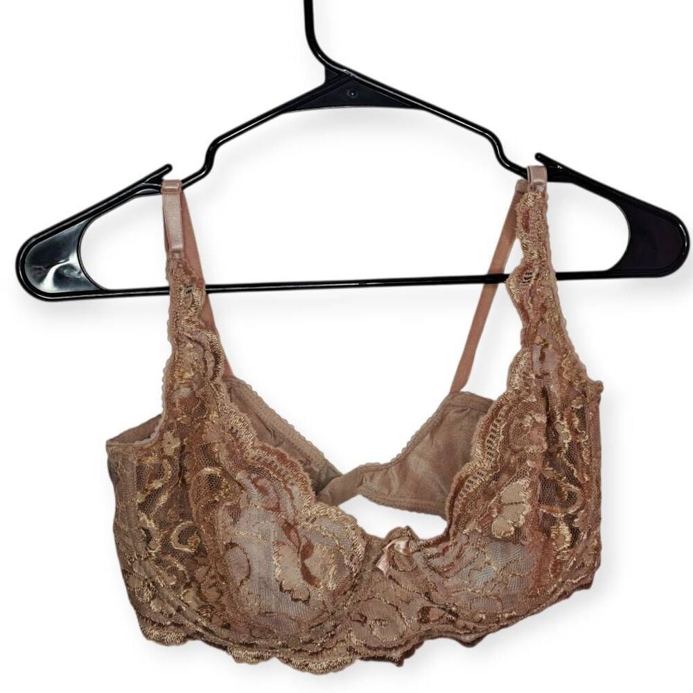Victoria's Secret Vintage 1980s Crown Label Satin Floral Lace Bra 38D